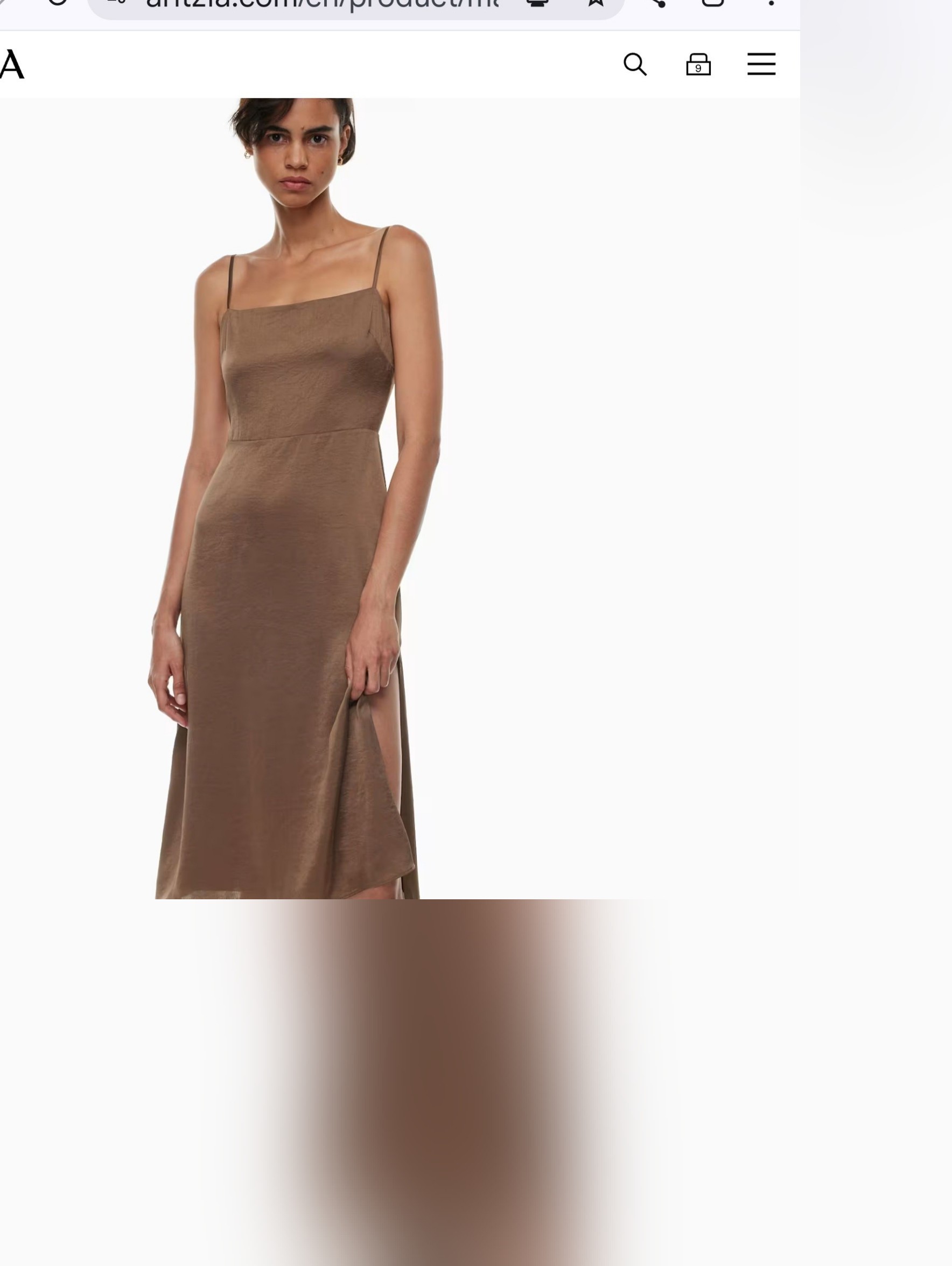 Wilfred Brown Satin Slip Midi Dress With Square Neck
